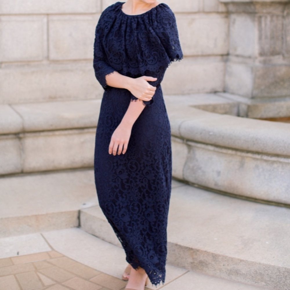 ❌SOLD❌DAINTY JEWELL’S! NAVY LACE ANTEBELLUM DRESS!